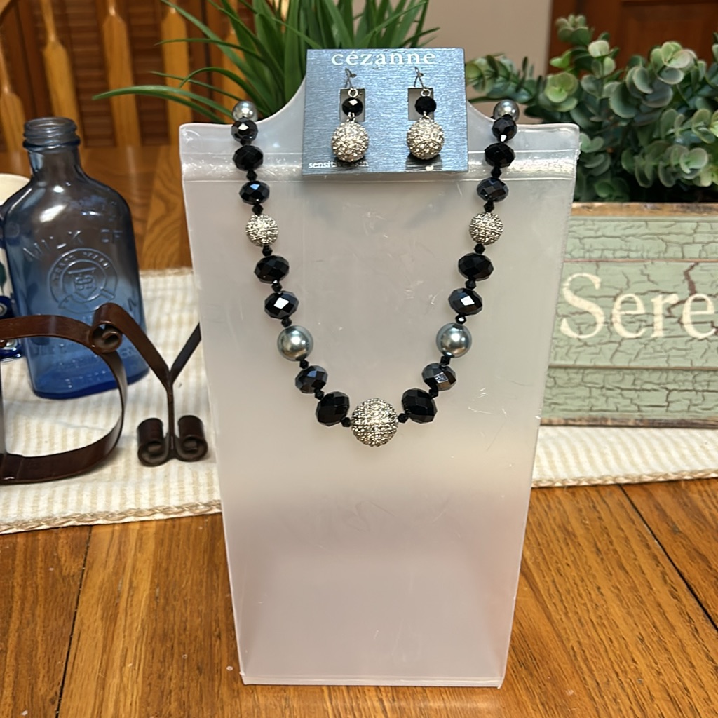Cezanne Black Silver Necklace Earring Set 19$